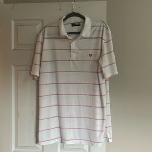 Men’s Callaway white blue/orange stripped polo shirt -XL